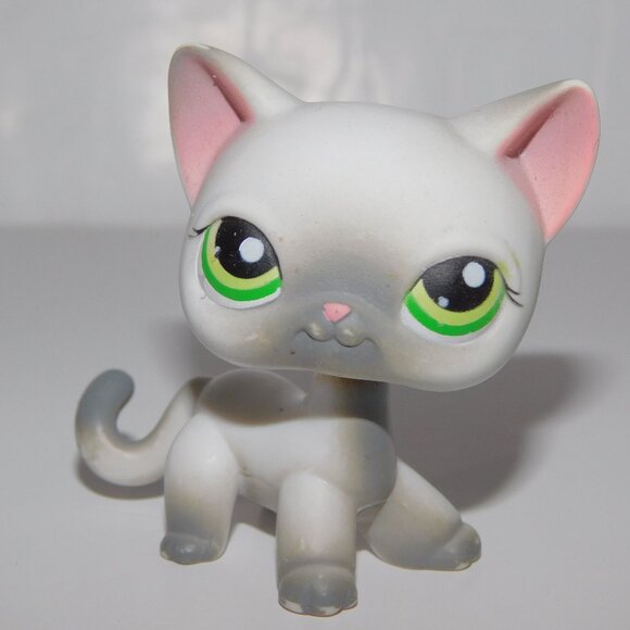 2004 Littlest Pet Shop LPS #125 Gray White ShortHair Siamese Cat Green Eyes - Picture 1 of 6